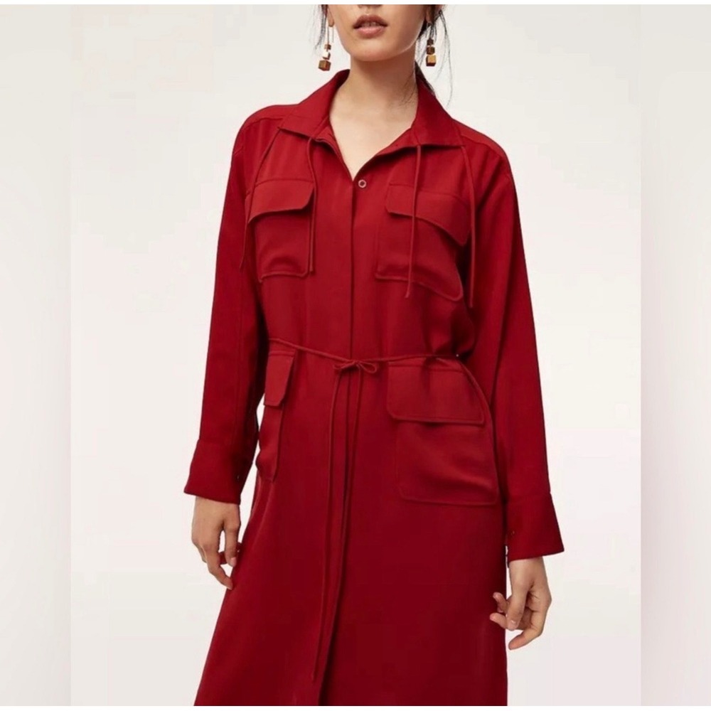 Babaton Utility Shirt Dress Women M Red Drawstring Pockets Office Holiday Party